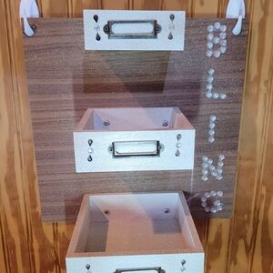 Handmade Wooden Wall Organizer with White and RoseGold Glitter Drawers